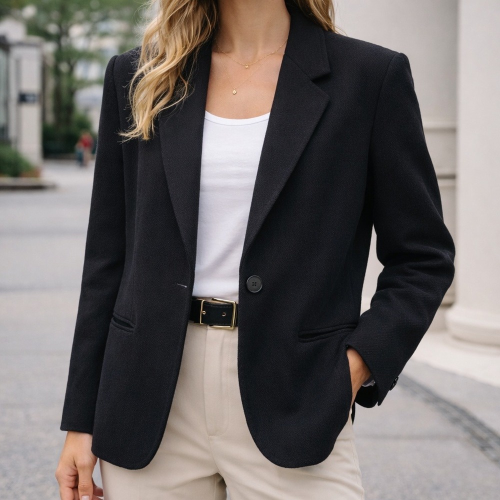 Braebrook Black 100% Wool Single Button Blazer Jacket Womens Size 6 Ukraine Made